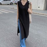 ブラック | Vネックサマーワンピース ノースリーブワンピース タンク | maison de LATIR