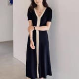 ブラック | 半袖ニットワンピース バイカラー モノトーン | maison de LATIR