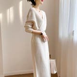 ボディラインにキレイにフィットするカシュクールニットワンピース ウェストシェイプ | maison de LATIR | 詳細画像4