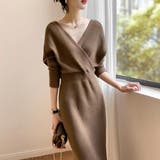 ボディラインにキレイにフィットするカシュクールニットワンピース ウェストシェイプ | maison de LATIR | 詳細画像6