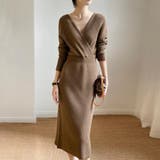 ボディラインにキレイにフィットするカシュクールニットワンピース ウェストシェイプ | maison de LATIR | 詳細画像7