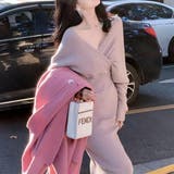 ピンク | ボディラインにキレイにフィットするカシュクールニットワンピース ウェストシェイプ | maison de LATIR