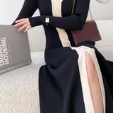 上品なフェミニンスタイルにおすすめバイカラーニットワンピース ドレス | maison de LATIR | 詳細画像8