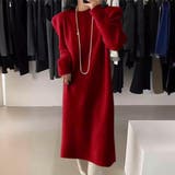 レッド | ストレスフリーな着心地のパフスリーブニットワンピース ロングワンピース | maison de LATIR