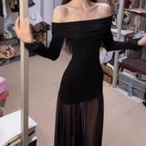 デコルテを美しく魅せる、大人のシアー素材オフショルダーフレアロングドレス シアー… | maison de LATIR | 詳細画像5 