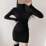 ブラック | タイトなハイネックニットミニワンピース ニットワンピ タートルネック | maison de LATIR
