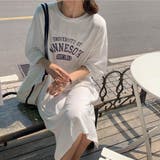 ホワイト | 大人カジュアルで春から着こなせるロゴワンピース 膝丈 プリントTシャツ | maison de LATIR