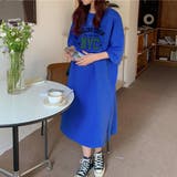 ブルー | 夏 夏先から着こなせる大人カジュアル半袖ワンピース Tシャツ | maison de LATIR