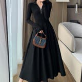 ハーフジップで首元アレンジ可能な長袖ワンピース クルーネック Vネック | maison de LATIR | 詳細画像2