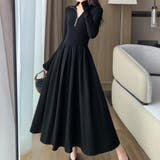 ハーフジップで首元アレンジ可能な長袖ワンピース クルーネック Vネック | maison de LATIR | 詳細画像3