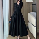 ブラック | ハーフジップで首元アレンジ可能な長袖ワンピース クルーネック Vネック | maison de LATIR