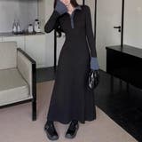 華やかに彩る大人可愛いバイカラー異素材切替ニットワンピース ワンピース オフィス | maison de LATIR | 詳細画像1 