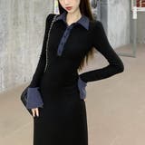 華やかに彩る大人可愛いバイカラー異素材切替ニットワンピース ワンピース オフィス | maison de LATIR | 詳細画像2 