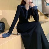 華やかに彩る大人可愛いバイカラー異素材切替ニットワンピース ワンピース オフィス | maison de LATIR | 詳細画像5 