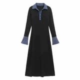 華やかに彩る大人可愛いバイカラー異素材切替ニットワンピース ワンピース オフィス | maison de LATIR | 詳細画像11 