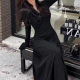 ブラック | 大人スタイルをやさしく彩るニットワンピース オフィス オフィスカジュアル | maison de LATIR