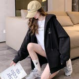 ブラック | 女の子っぽく可愛らしさ溢れるオーバーサイズジップアップパーカー 羽織り ブルゾン | maison de LATIR