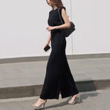 ブラック | シーンに合わせて楽しむベルト付きノースリーブジャンプスーツ ベルト付き ワイド | maison de LATIR