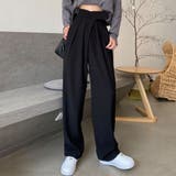 ブラック | スタイルアップが魅力的なタック入りハイウエストパンツ ストレートパンツ | maison de LATIR