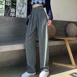 グレー | スタイルアップが魅力的なタック入りハイウエストパンツ ストレートパンツ | maison de LATIR