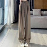 ブラウン | 華奢見え効果抜群のハイウエストドレープパンツ ロングパンツ ストレート | maison de LATIR