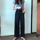 ブラック | プリーツ仕様のストレートワイドパンツ ワイドパンツ ストレートパンツ | maison de LATIR
