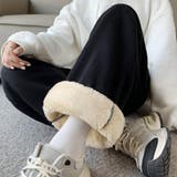 ブラック | ふんわりした肌触りが心地いい裏起毛パンツ ロング丈 ボトムス | maison de LATIR