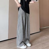ブラック | 大人こなれ感を演出してくれるギンガムチェックパンツ ワイドパンツ ボトム | maison de LATIR
