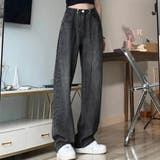 ブラック | ルーズシルエットがオシャレなストレートモップデニム ハイウエスト ワイドパンツ | maison de LATIR