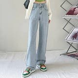 ライトブルー | シルエットがきれいなハイウエストストレートデニム ハイウエスト ルーズ | maison de LATIR