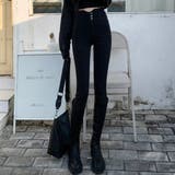 ブラック | ウエストinがお洒落なハイウエストタイトジーンズ デニム スキニーパンツ | maison de LATIR