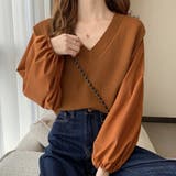 オレンジ | ゆったりしたサイズ感の大人めニット レイヤード Vネックニット | maison de LATIR