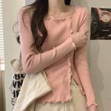 ピンク | コーデを華やかにするフリルデザインニットトップス スリット 冬 | maison de LATIR