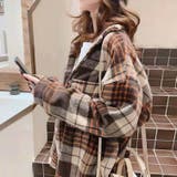 ベージュ | ゆったり裏起毛ビッグシャツジャケット チェック柄ブルゾン 柔らかく肌触りの良い | maison de LATIR