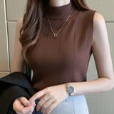 ブラウン | ハイネックリブニットノースリーブカットソー カジュアル 普段着 | maison de LATIR
