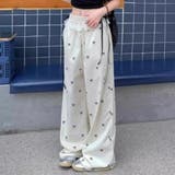 ホワイト | ゆるっと楽ちん、フェミニンなリボン柄パンツ。ルームウェア レディース パジャマ | maison de LATIR