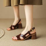 ブラウン | 5cmヒールで美脚も歩きやすさも。大人のスクエアトゥミュール。サンダル チャンキ… | maison de LATIR