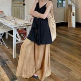 ブラック×ブラウン | 幅広いスタイリングが楽しめるキャミソール&ワイドパンツ トップス キャミワンピー… | maison de LATIR