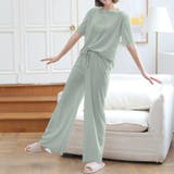 ミントグリーン | 柔らかい素材と色合いが心地いい！半袖トップス&パンツ アンサンブル セットアップ | maison de LATIR