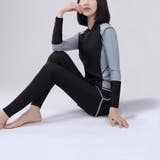 脱ぎ着しやすいファスナー付き嬉しい3点セットライン柄ウェットスーツ フィットネス | maison de LATIR | 詳細画像3