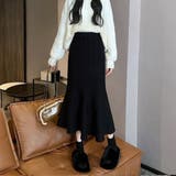 ブラック | 女性らしさ引き立てるフィッシュテールミディ丈スカート フィット ボトム | maison de LATIR