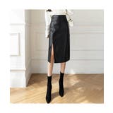 凛とした女性らしさが魅力のフェイクレザータイトスリットスカート ミドル丈 晩冬 | maison de LATIR | 詳細画像3 