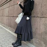 ブラック | 大胆なシルエットが華やかなランダムプリーツロングスカート 大人 上品 | maison de LATIR