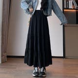 ブラック | 歩くたびに揺れる軽やかなティアードスカート ボトム ロング丈 | maison de LATIR