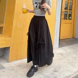 揺れるたび、さりげなく可愛いリボンアクセントギャザーロングスカート オフィス オ… | maison de LATIR | 詳細画像3 