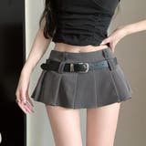グレー | ベルトデザインが映える、インナーパンツ付きタックプリーツミニスカート レディース… | maison de LATIR