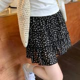 ブラック | ふんわり揺れて、可愛さ引き立つ花柄ティアードミニスカート レディース フレアスカ… | maison de LATIR