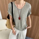 グレー | 大人デイリースタイルを引き立てる半袖Tシャツ ラウンドネック ロング丈 | maison de LATIR