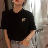 ブラック | 旬な大人カジュアル半袖ロゴTシャツ プルオーバー トップス | maison de LATIR