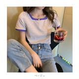 スクエアネックがオシャレなストライプ柄半袖ニット ショート丈 カジュアル | maison de LATIR | 詳細画像17